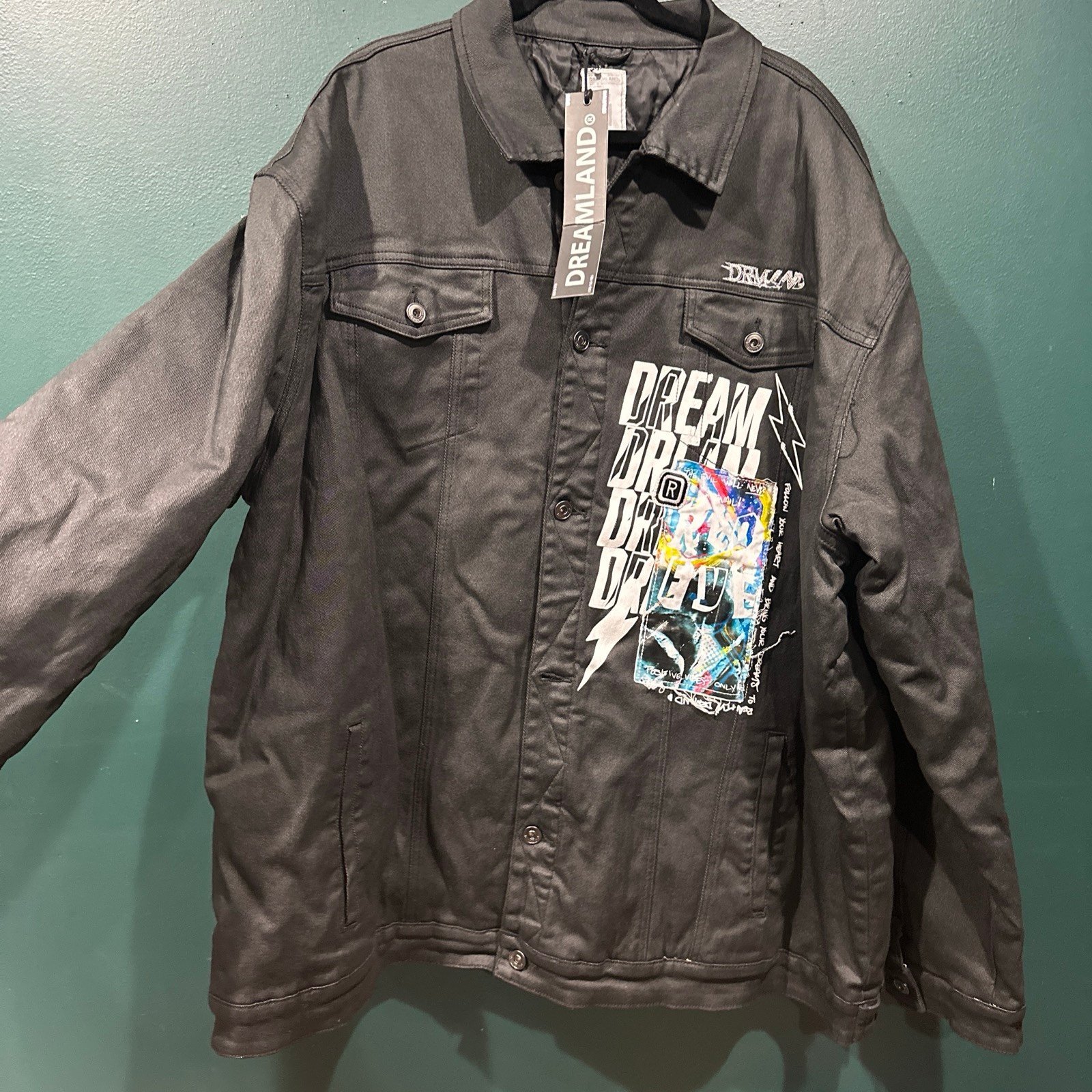Men's Dreamland Denim Jeans Jacket Black 6XL - Electric Lightning Big & Tall NEW