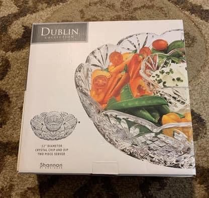 New in Box Godinger Crystal Dublin Large Shannon Chip-n-Dip bowl. Retail 39.99