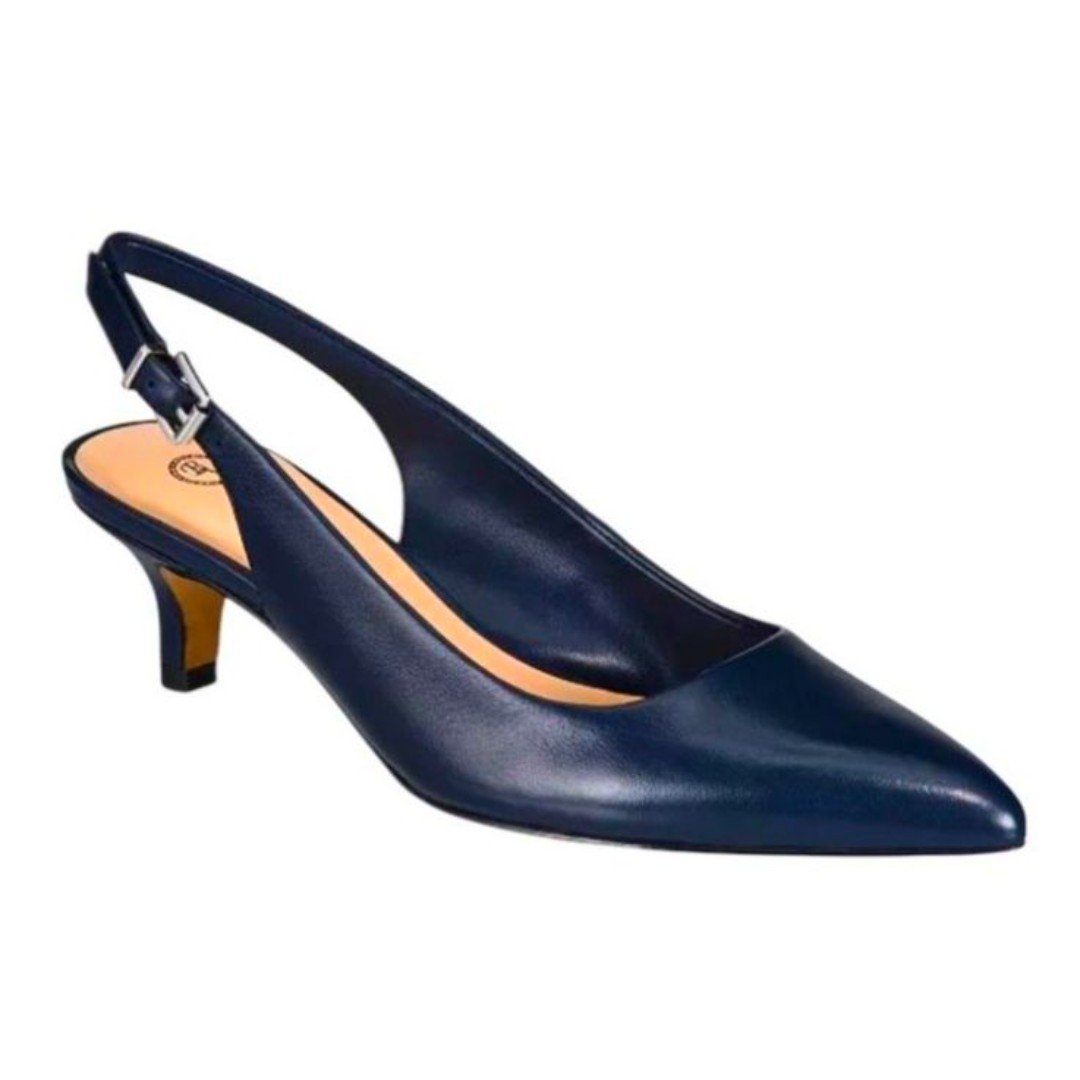 Bella Vita NWOT Navy Leather Pointed Toe Kitten Heel Slingback Pumps Sz 12WW