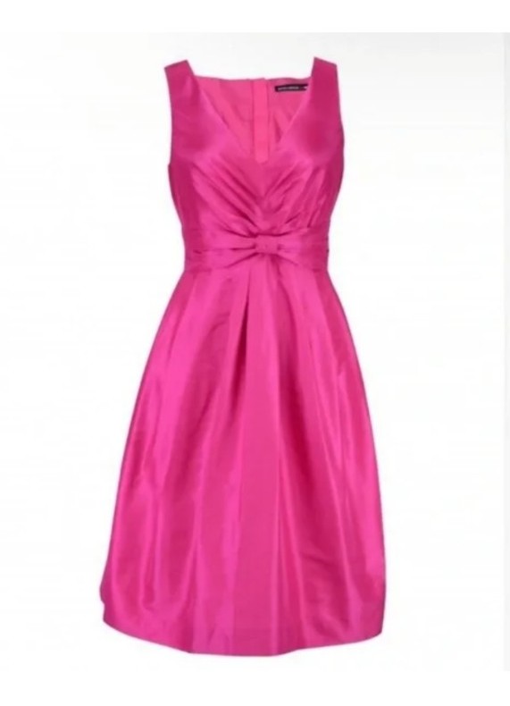Banana Republic Mad Men 100% Silk MidiDress Sz 8 60's Style Pink Pleated V Nick