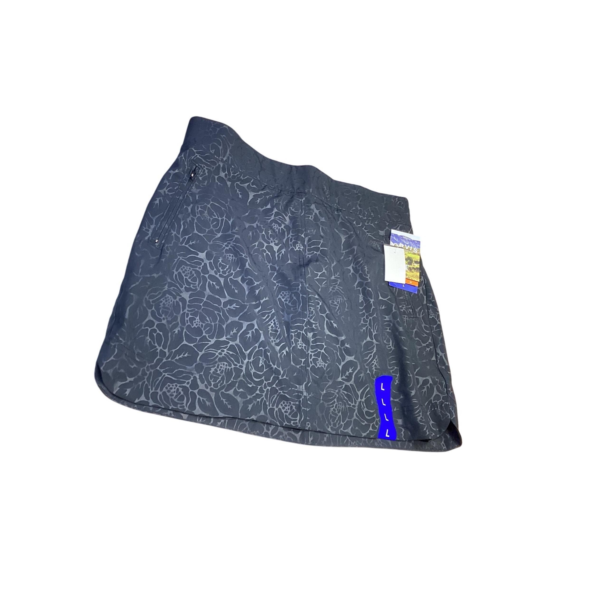 Orvis Women's Large Skort Travel Built in Mesh Shorts Black Floral Stretch