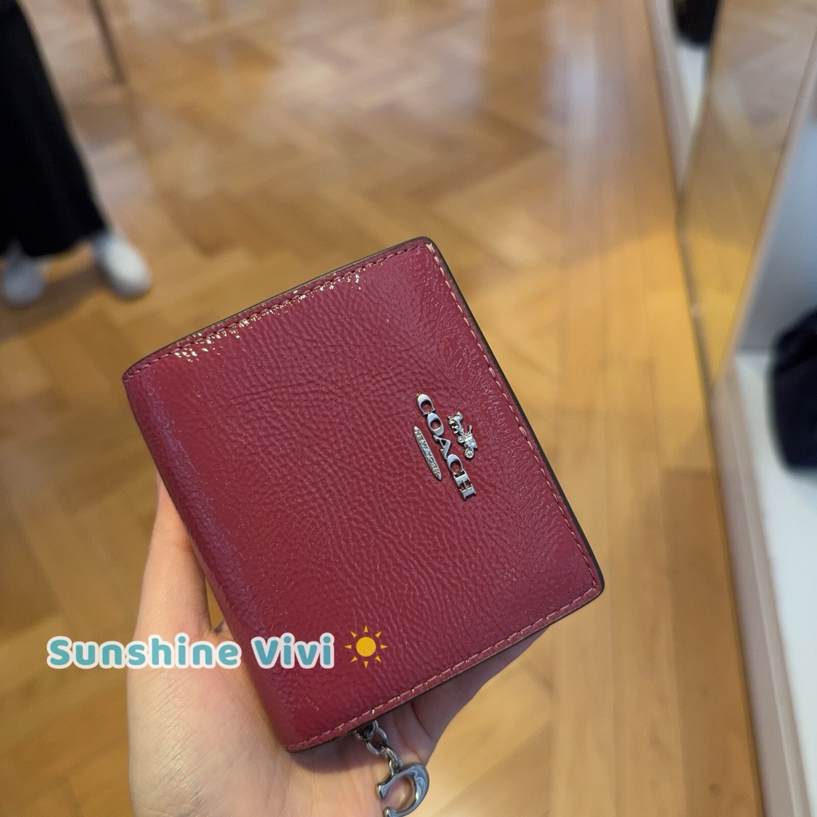 NWT Coach Silver/Pink Snap Wallet CW790 Patent Leather