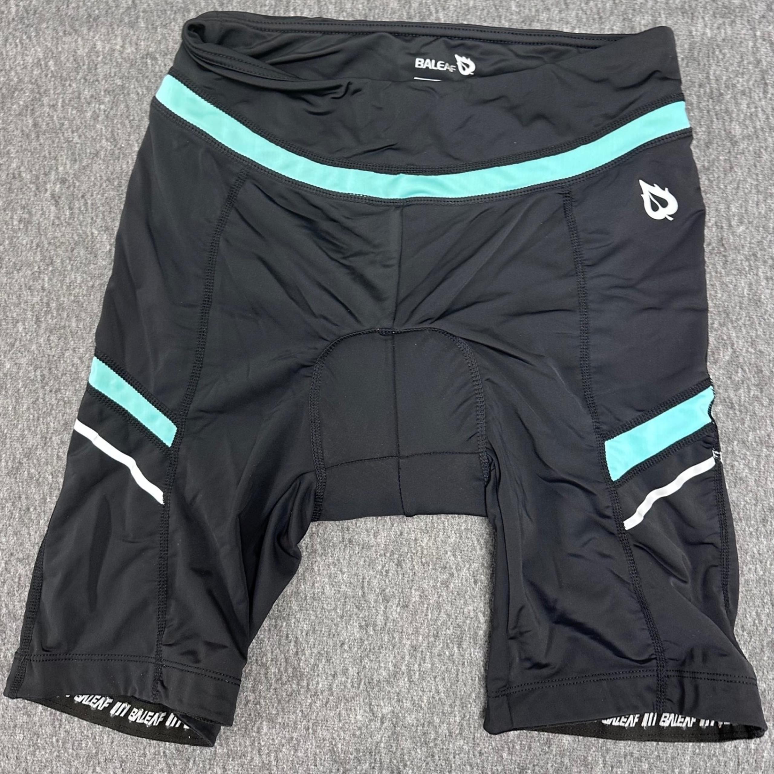BALEAF Cycling Shorts Padded Bike Compression Athletic Black Turquoise Trim M
