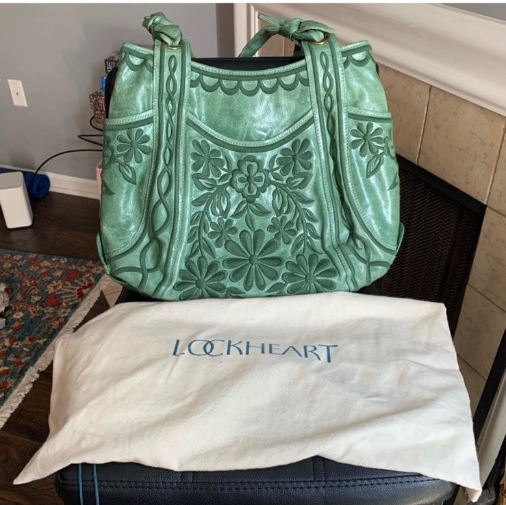 Anthropologie Lockheart embroidered leather hobo purse green RARE