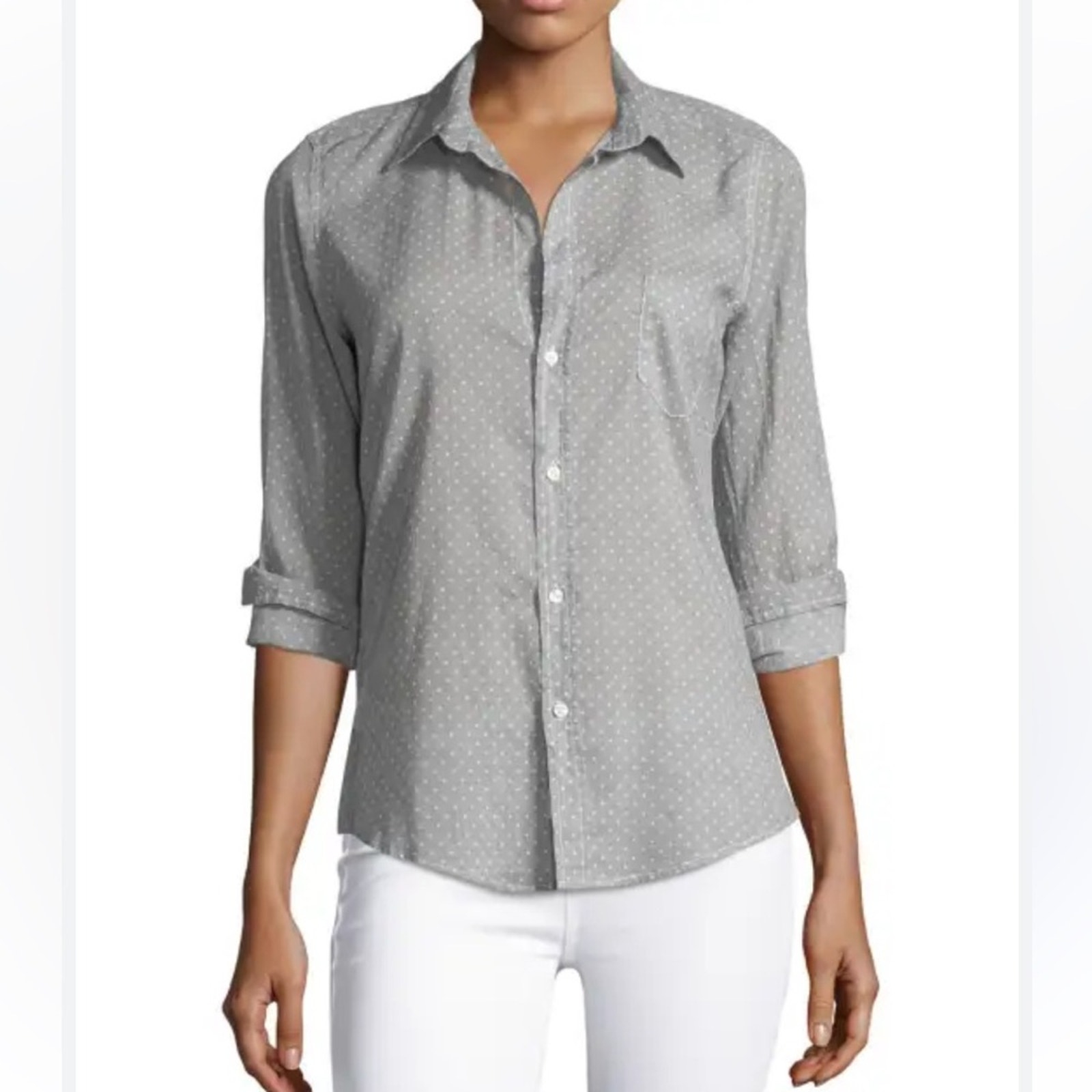 Frank & Eileen Barry Long-Sleeve Polka-Dot Shirt Gray Dots