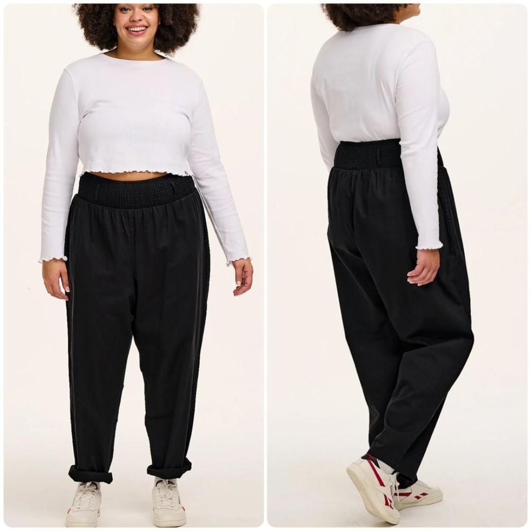 Lucy & Yak Alexa Cotton Trouser Pants in Black Womens XL US 16-18 Elastic Waist