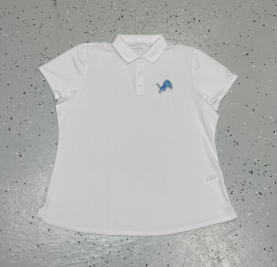Vineyard Vines Detroit Lions Stretchy Polo Shirt Women’s Size XL White NFL