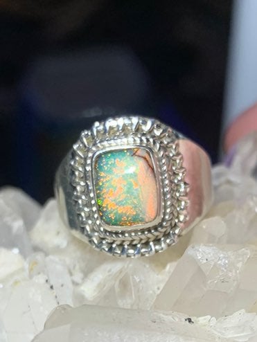 Solid sterling framed opal ring