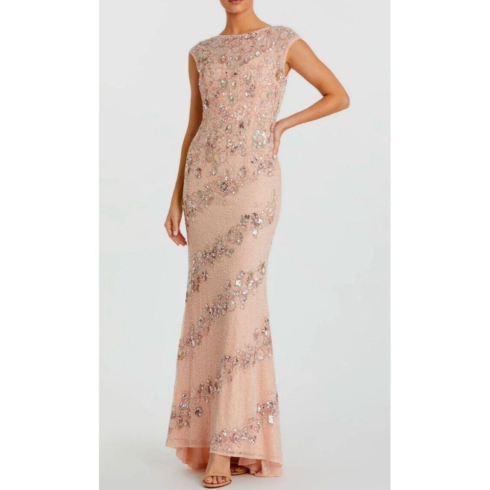 MAC DUGGAL Embellished Bateau Neck Cap Sleeve Gown Size 4 Org 698