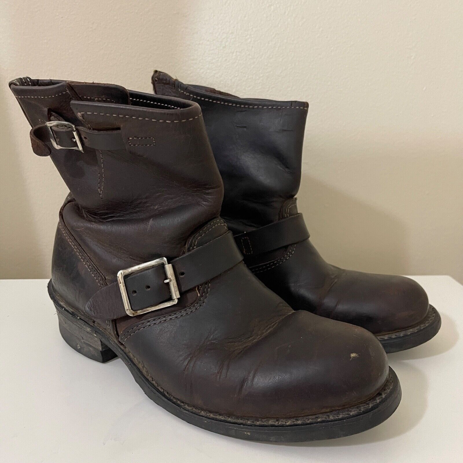 Frye Womens Boots Size 8.5 Brown Engineer Biker Moto Pull On Made in USA