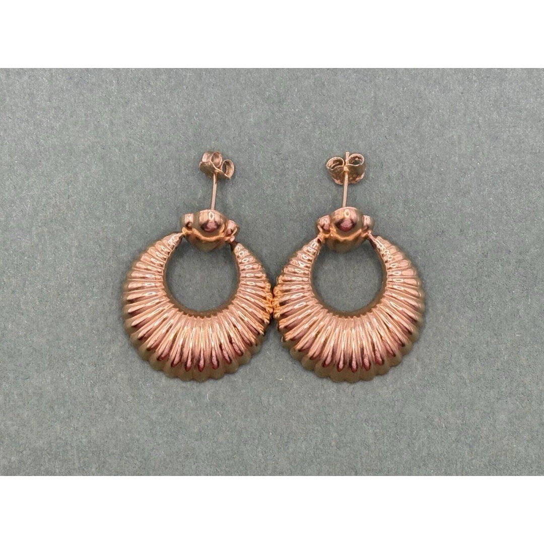14K Yellow Gold Hinged Scalloped Hoop Post Earrings