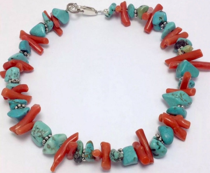 SS Coral & Turquoise Beaded Bracelet