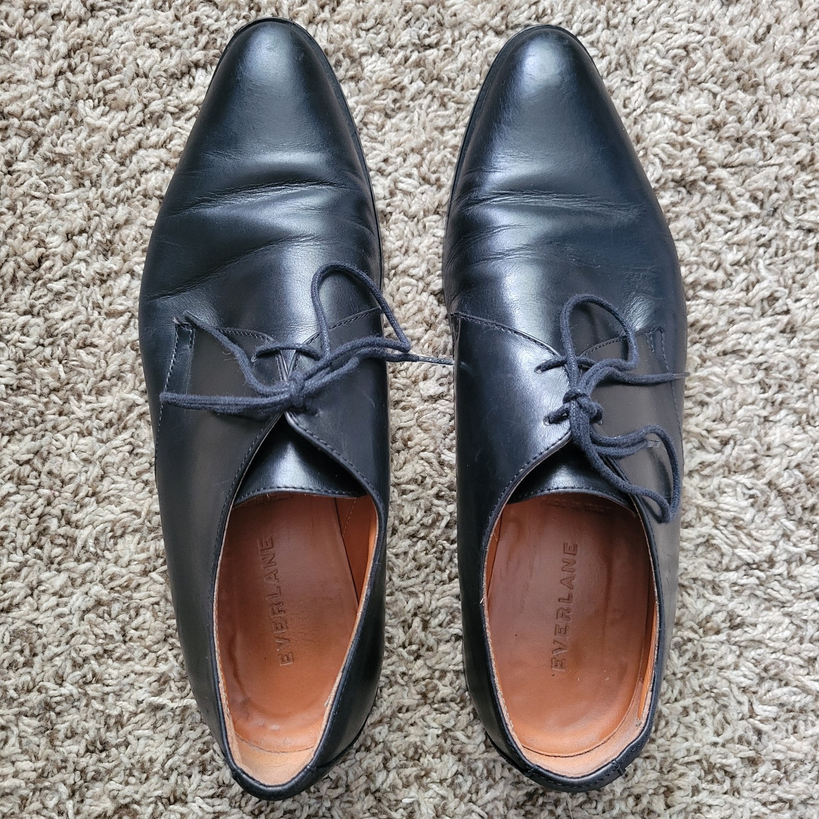 Everlane Modern Oxford Shoes Flats Loafers Black Leather Pointed Oxfords Size 8