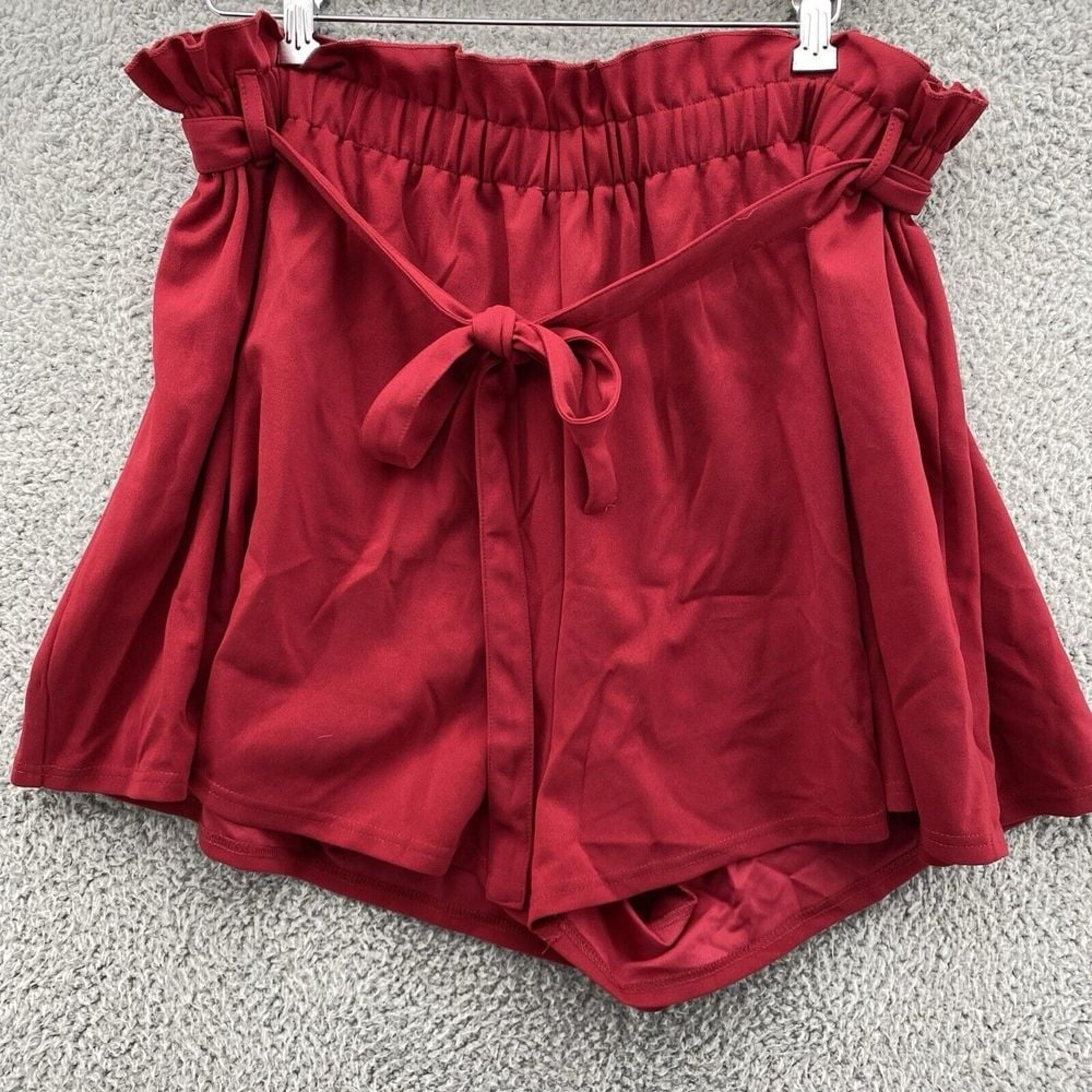 SHEIN Womens Red Stretch Belted Elastic Waist Flowy Shorts Curvy Size 3XL