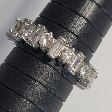 Emerald Cut Halo Round Classic Ring Wedding Band Engagement Silver CZ Sz 8.5