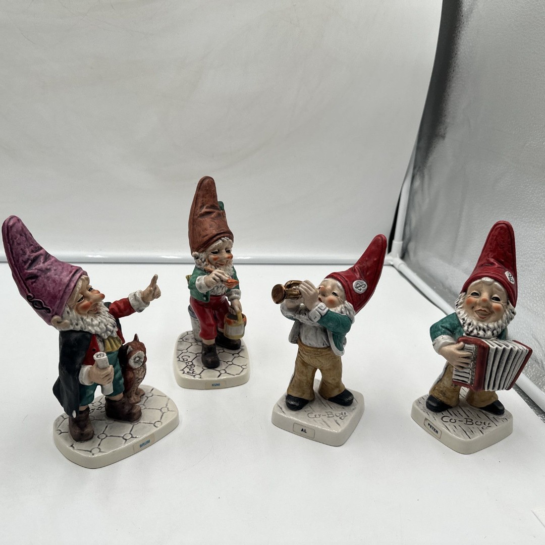 4 Lot Goebel Co-Boy GNOME FIGURINE W Brum Lawyer Kuni Painting Al Trumpeter