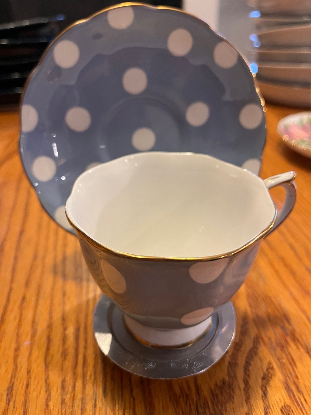 Vintage Royal Albert blue white polka dot fine bone china tea cup saucer