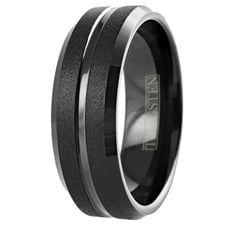 Men's Wedding Band Rings - Black Sand Blast Finish with Center Groove - Wedding