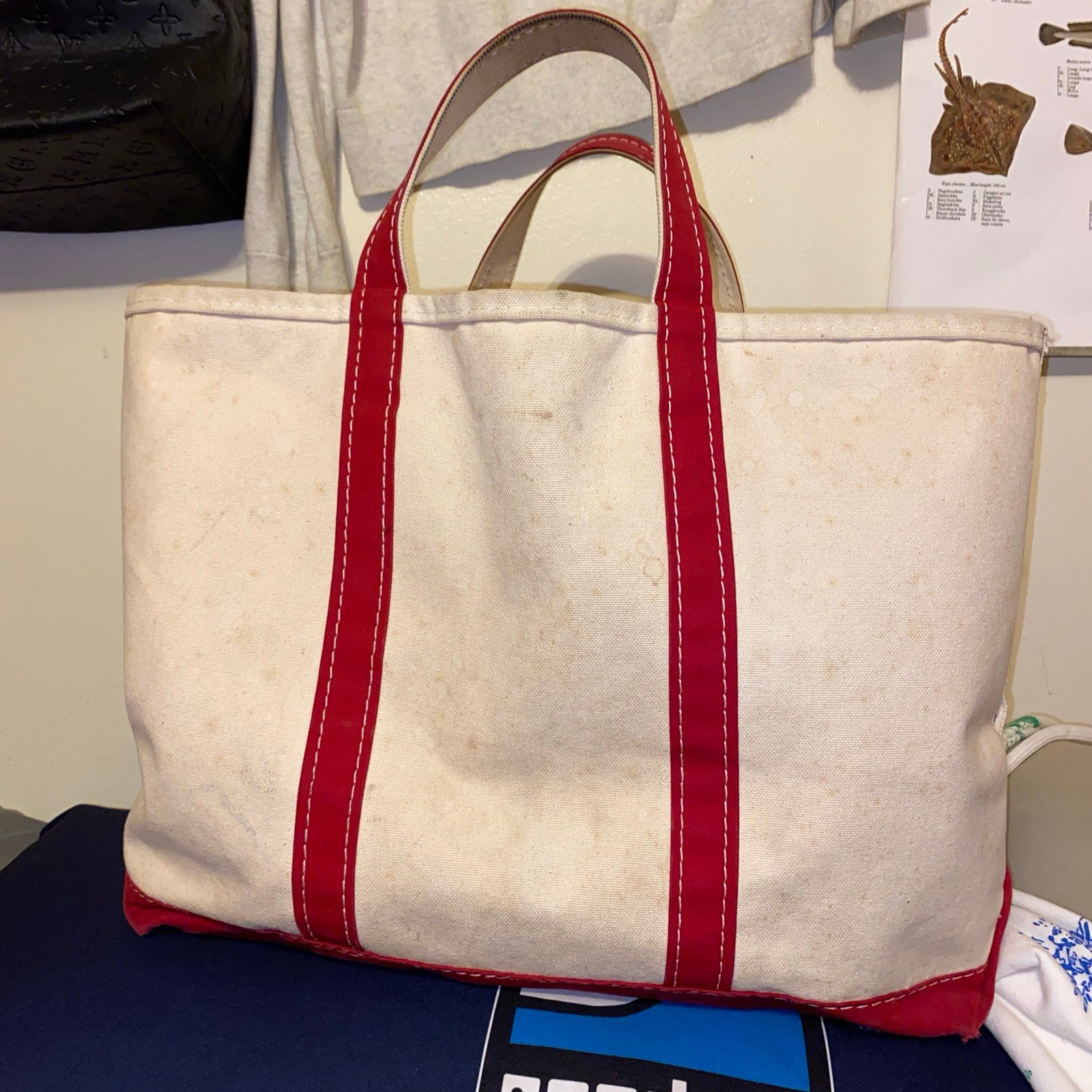 Vintage Sawtooth Tag LL Bean Boat & Tote Bag Single Blue Stitch Red 70s-80s