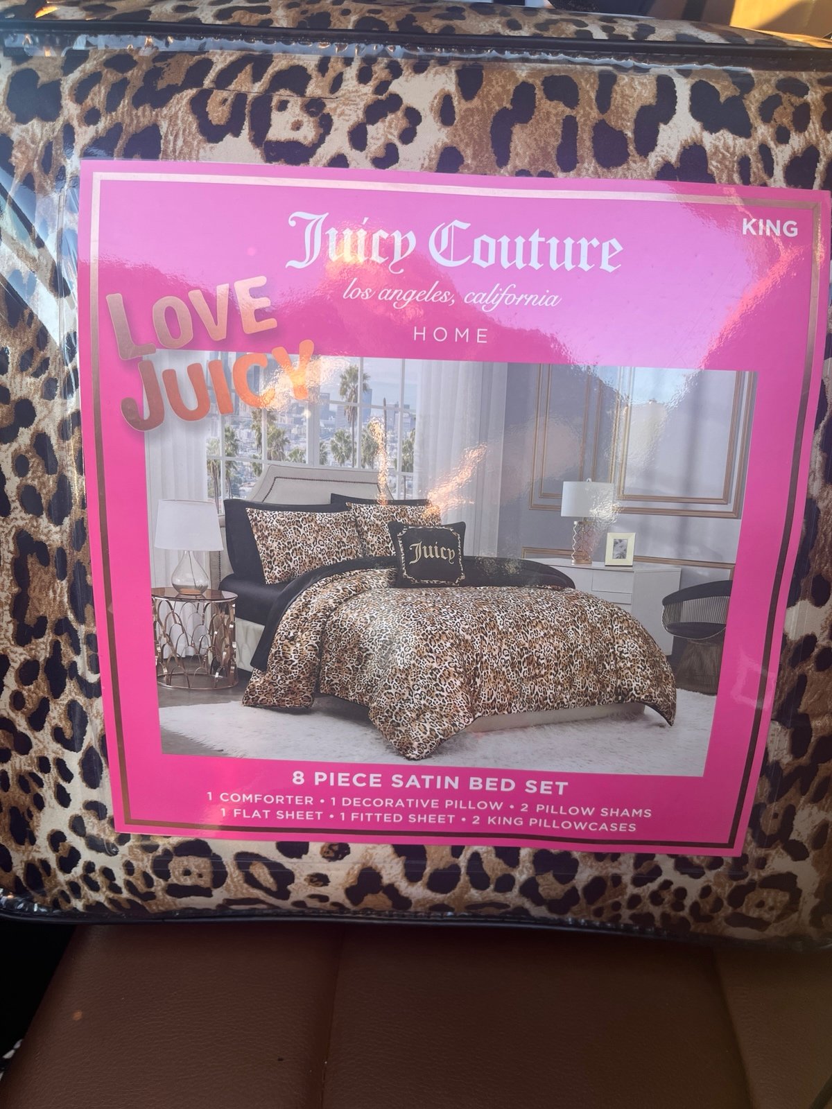 Juicy Couture Leopard Animal Print Satin 8pc KING Comforter Bed Set!