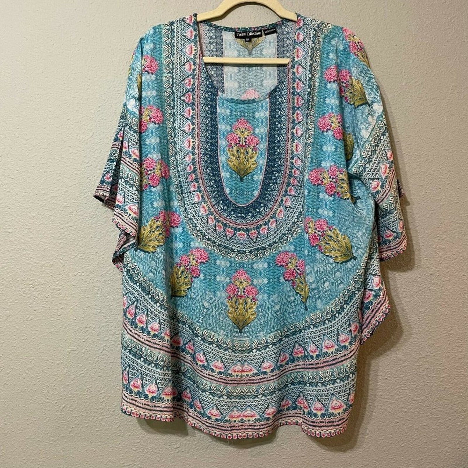 Tolani Collection Blue Floral Swimsuit Coverup Womens M Boho Tunic Pullover