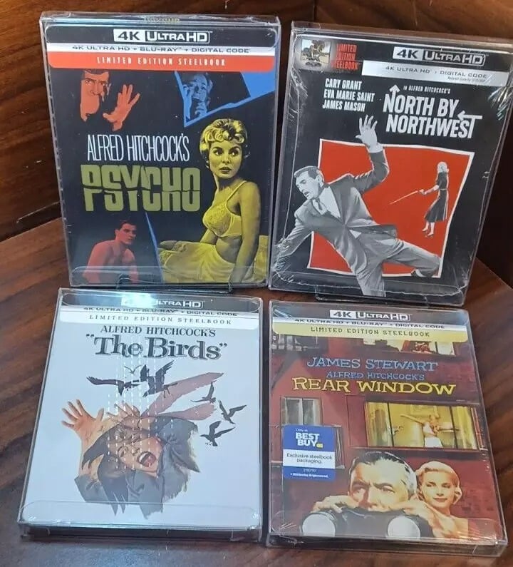 Psycho/Birds/Rear Window/North by NW Steelbooks (4K) NEW-w/PROTECTIVE SLEEVES!