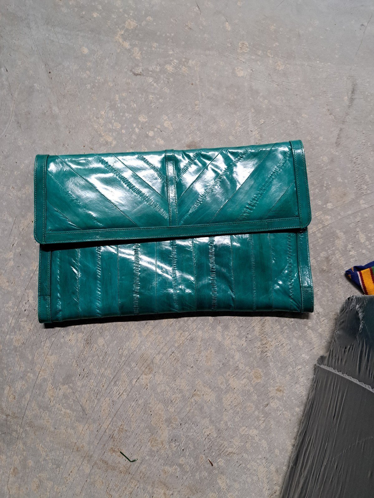 Vintage Teal Eel Leather Clutch Bag Oversized