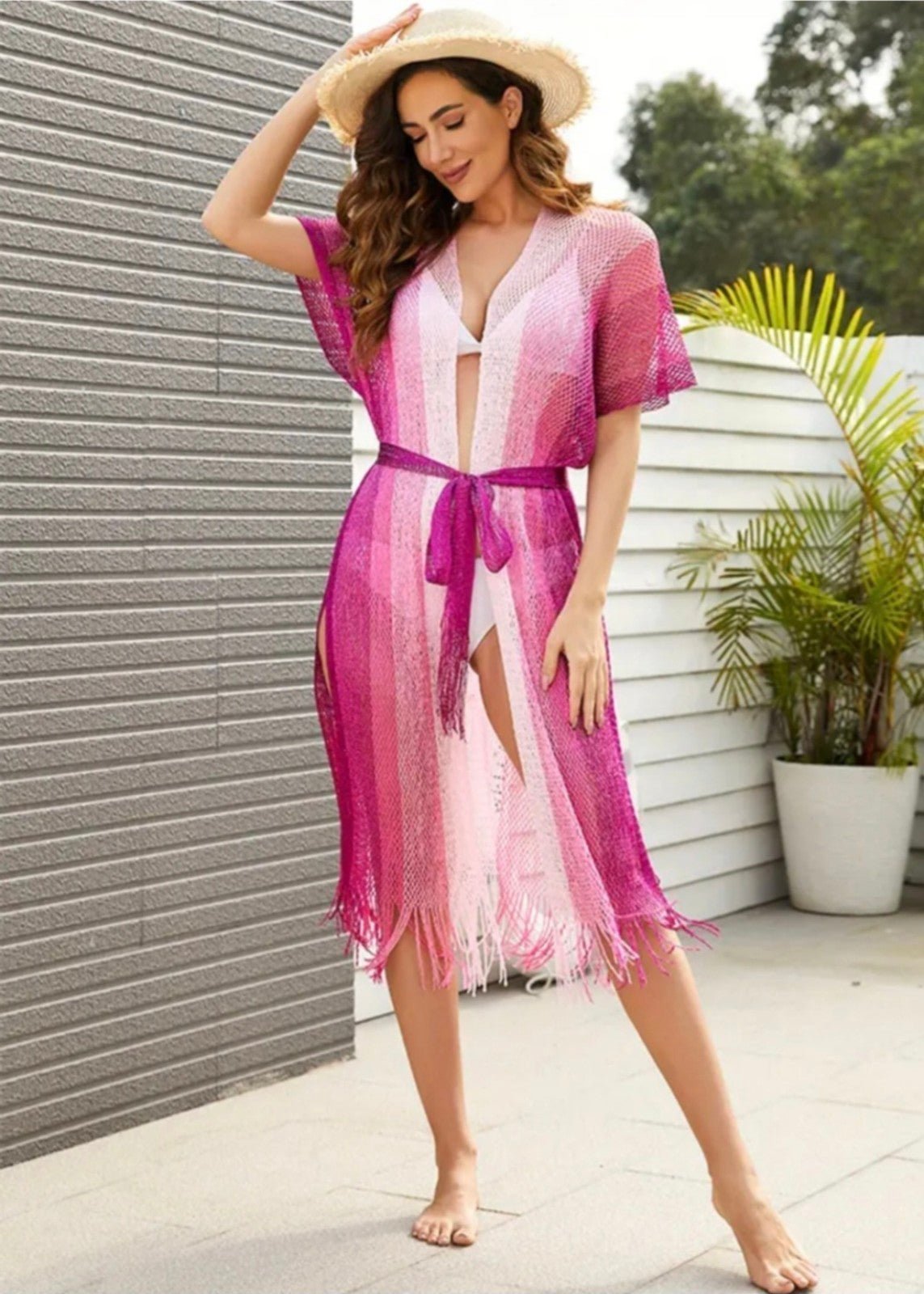 Crochet open front ombre beach coverup