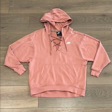 NIKE Dusty Pink NSW Club Lace Up Pullover Hoodie Sweatshirt Active Top Size XS