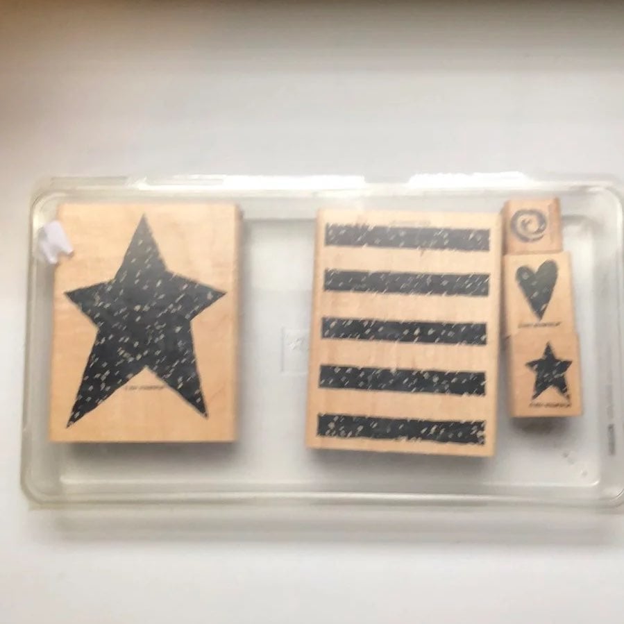 Stampin Up Old Glory 2001 5 Piece Mounted Stamp Set & Clamshell Case