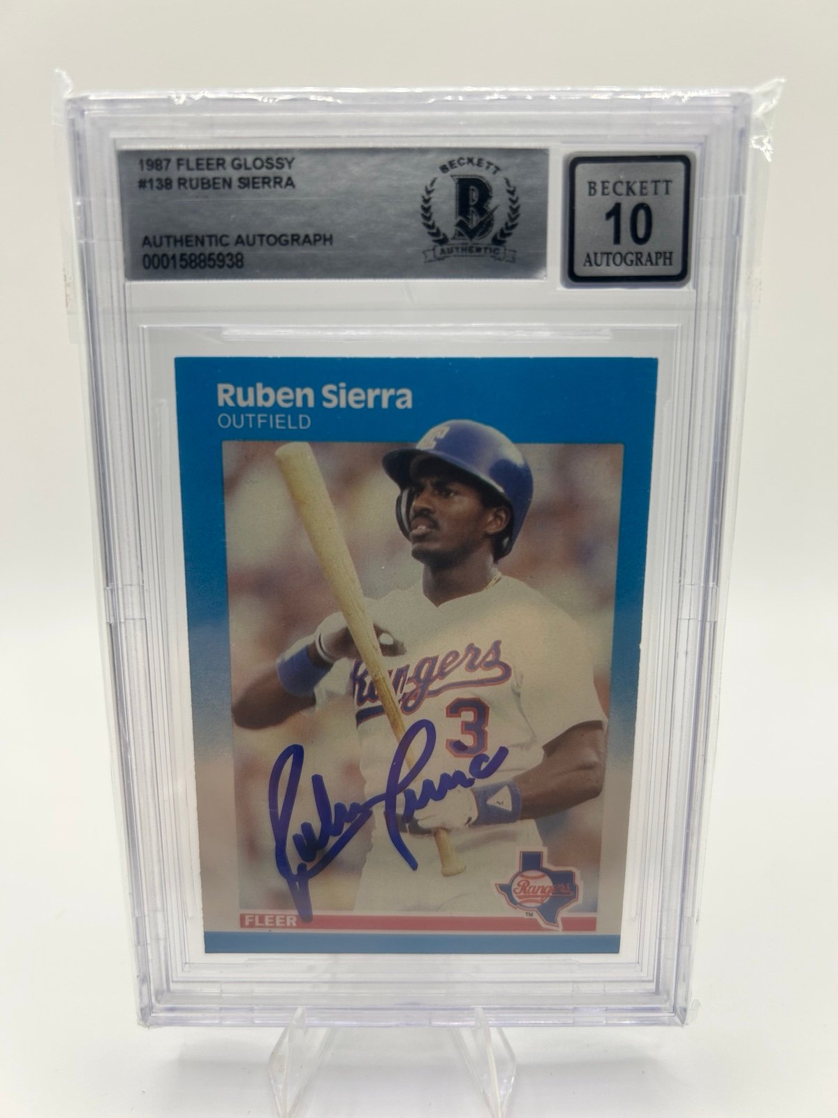 1987 Fleer Glossy #138 Ruben Sierra Texas Rangers Rookie Card Auto Beckett 10
