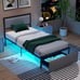 Twin Size Bed Frame with Storage Drawer Metal Platform Bed with LED Lights