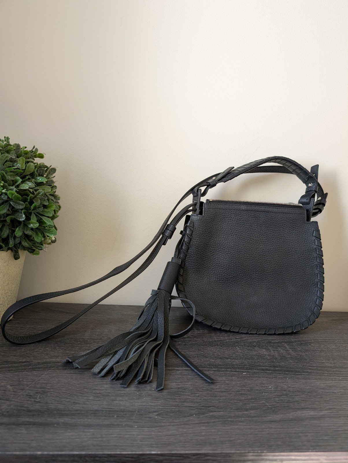 AllSaints Mori Pebbled Leather Top Handle Crossbody