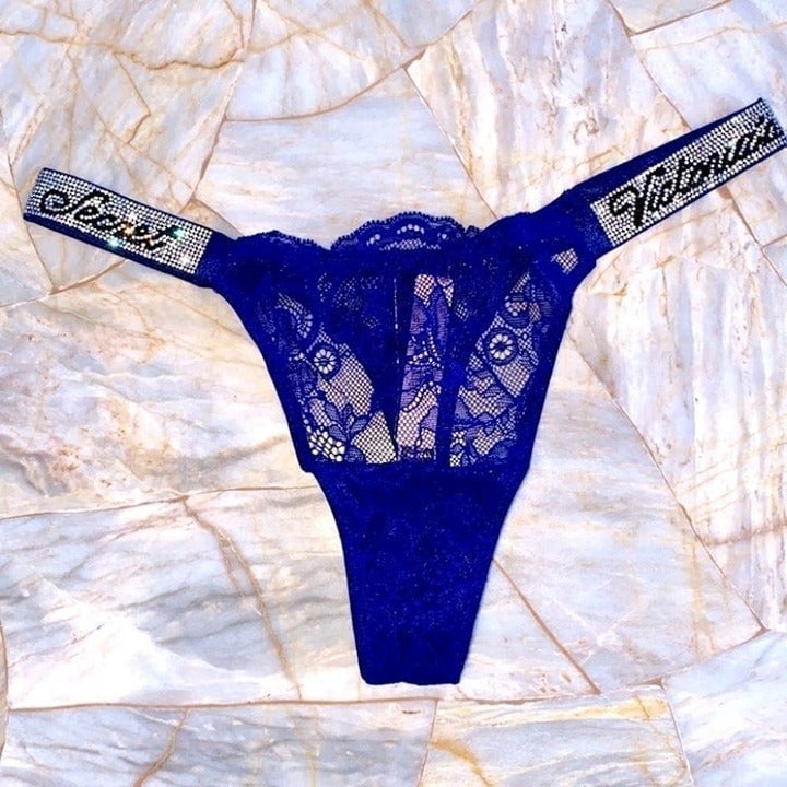 VS VERY SEXY Shine Strap Lace Thong Panty Shimmer Crystal Logo Band