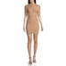 NEW Black Halo Meadow Ruched Mesh Tan Mock Neck Mini Short Sleeve Dress Size 2