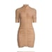 NEW Black Halo Meadow Ruched Mesh Tan Mock Neck Mini Short Sleeve Dress Size 2