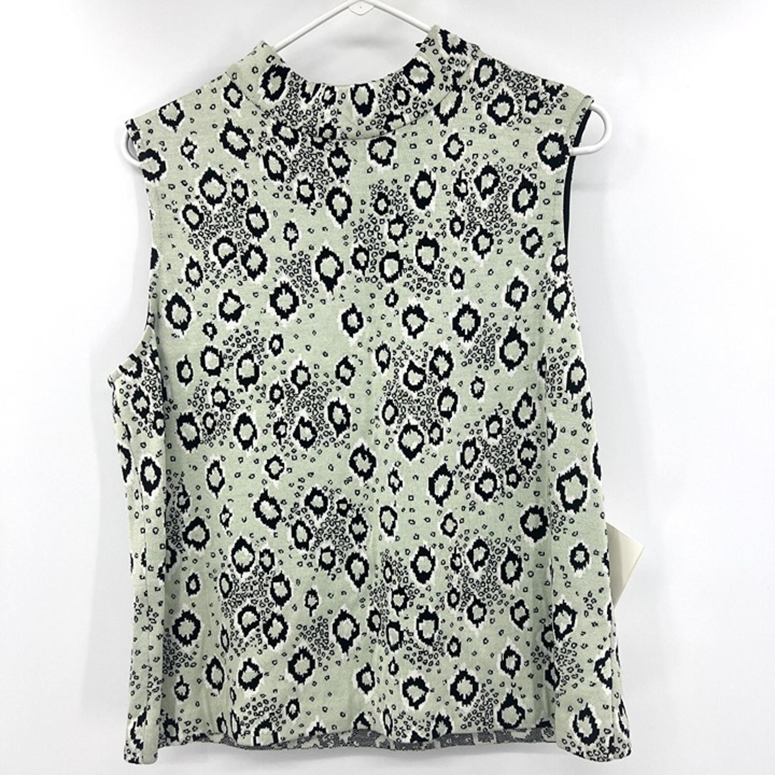 NWT St. John Light Green Black Snake Pattern Mock Neck Knit Top Womens Large