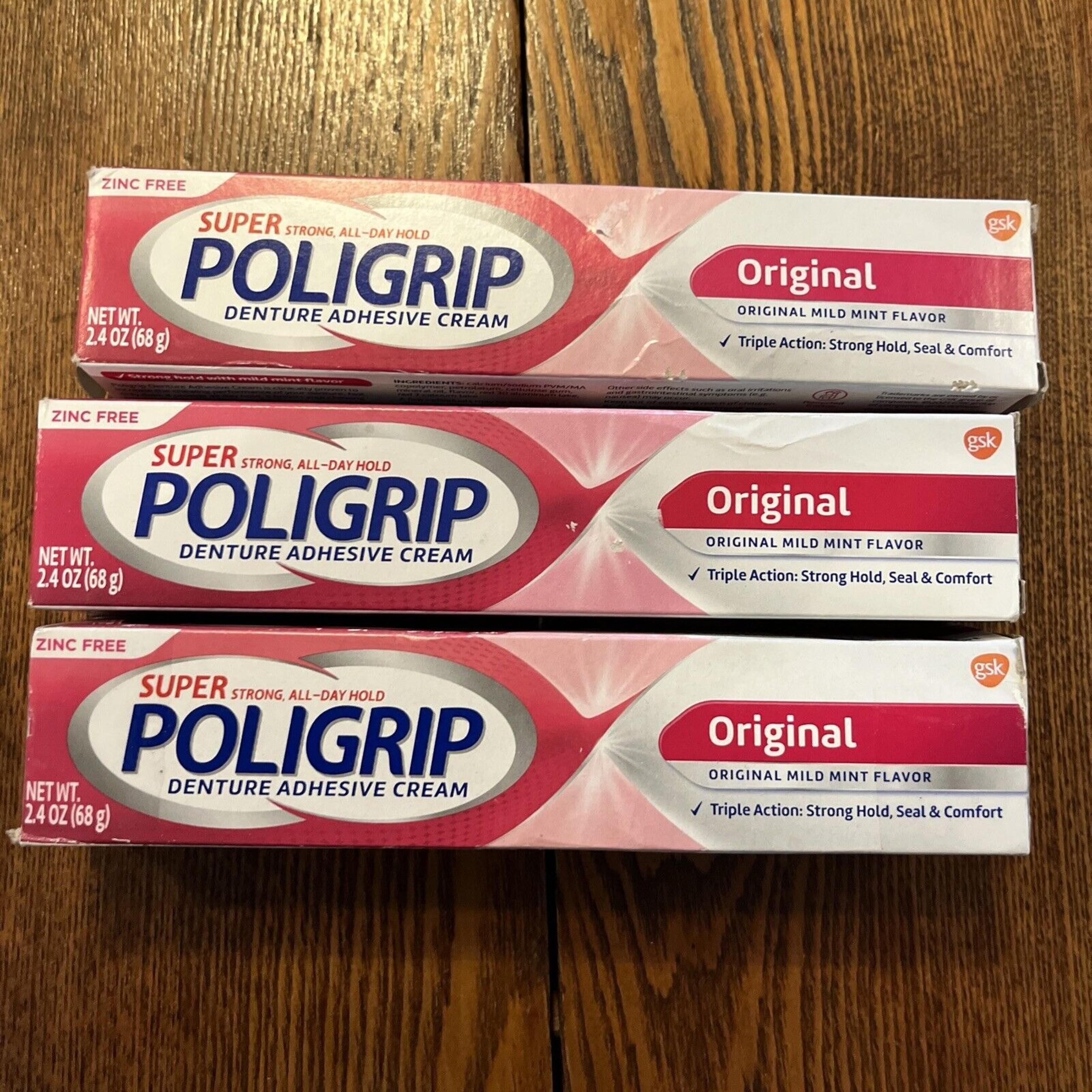 Super Poli-Grip Super Poligrip Original Formula Zinc Free Denture 2.4oz( 3pack)