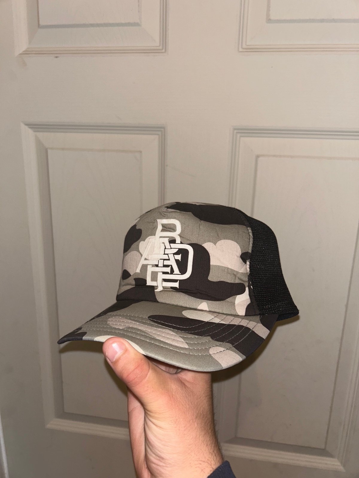 Bape A Bathing Ape Mid 2000s White Camo Bape Spell Out Trucker Hat One Size