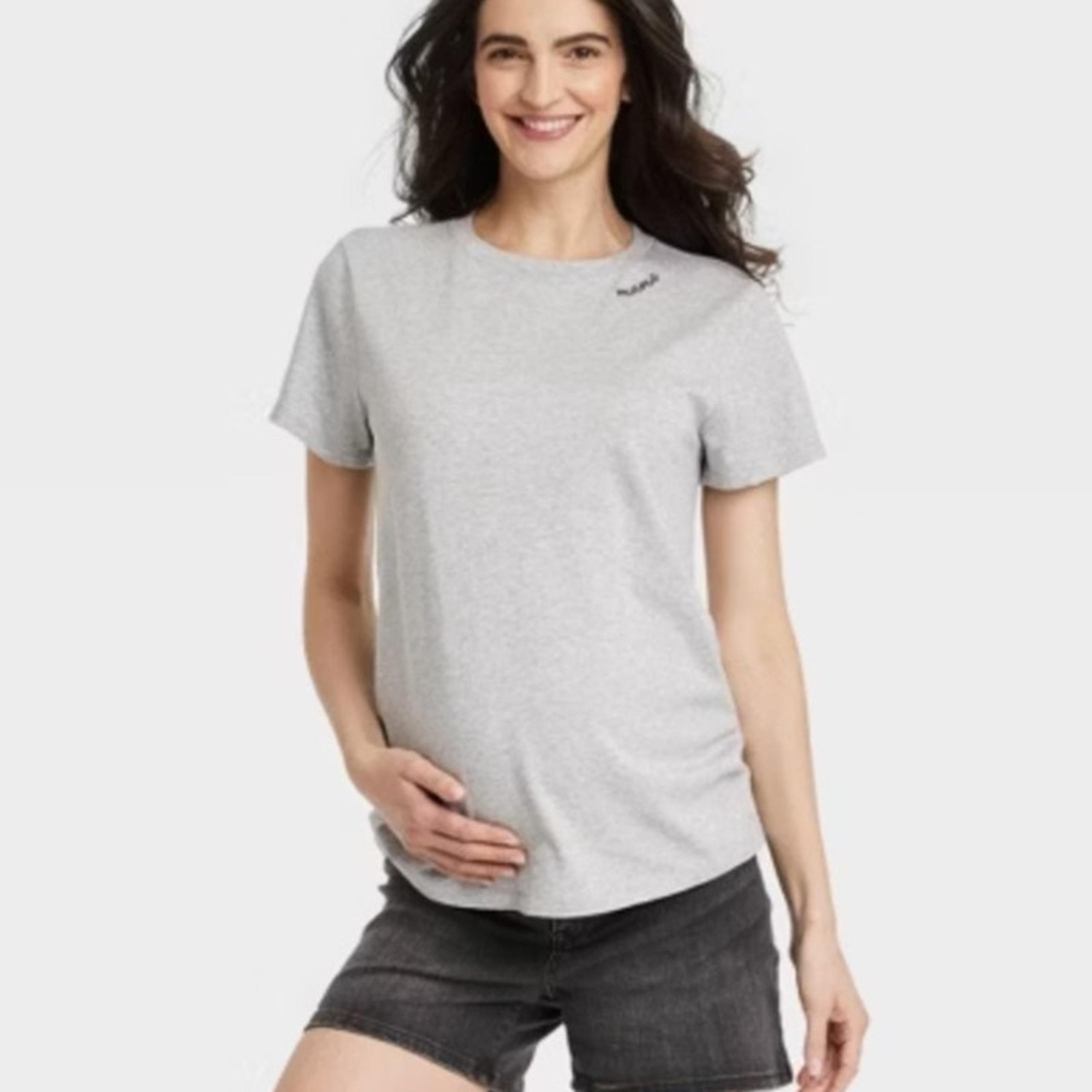 NWT Isabel By Isabel Ingrid Mama Embroidery Maternity T-Shirt Gray Women's Small