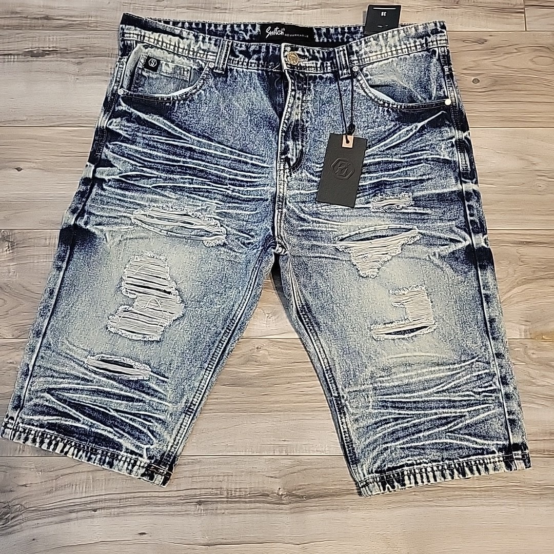 Switch Remarkable Shorts Mens 38 Blue Jean Denim Distressed NEW