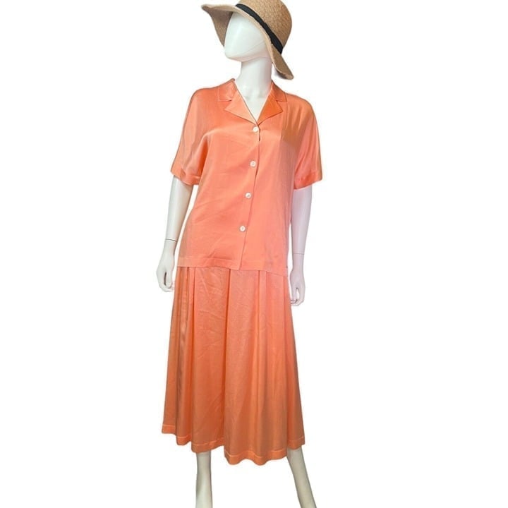 vtg Jaeger 2 piece skirt suit peach color silk womens sz 12