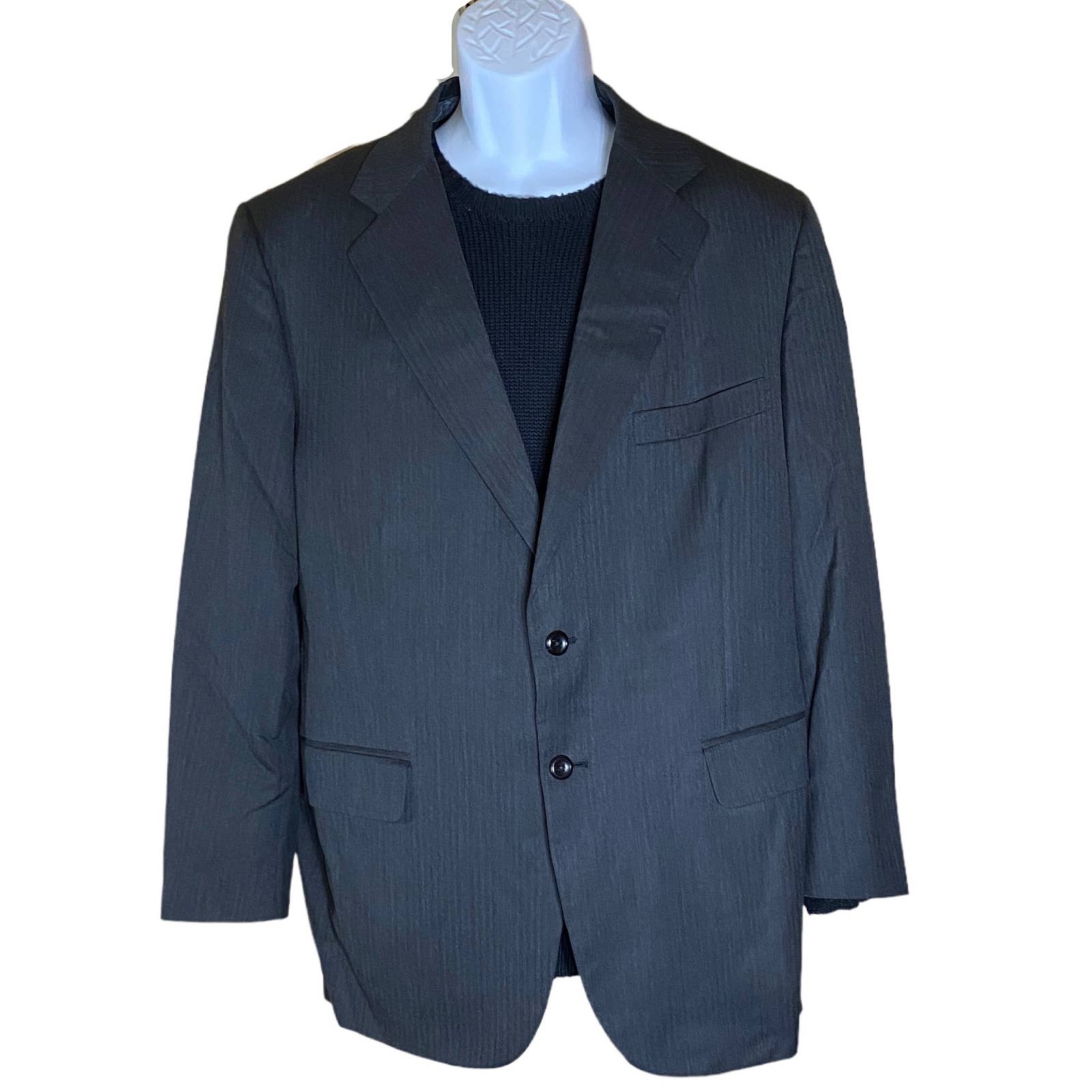 Tom James Mens Twill Medium Gray 44R Tailored 2 Piece Business 2 Button Suit