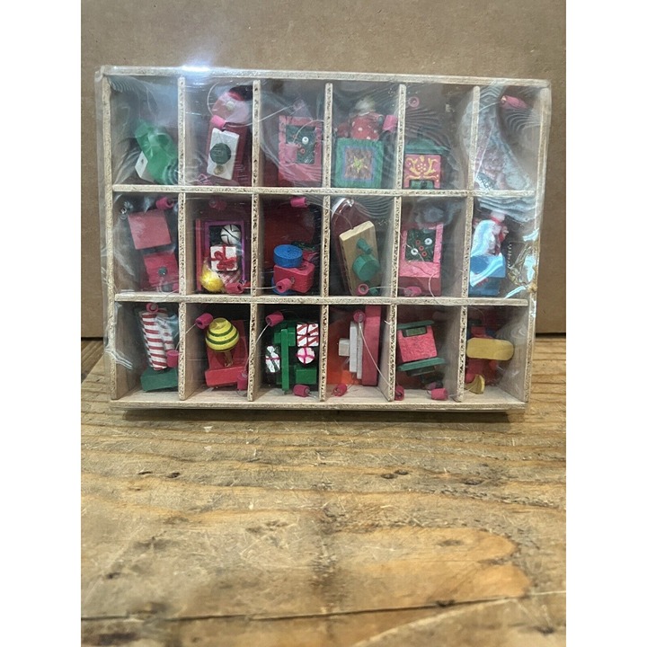 Vintage Wooden Small Christmas Ornaments & Box