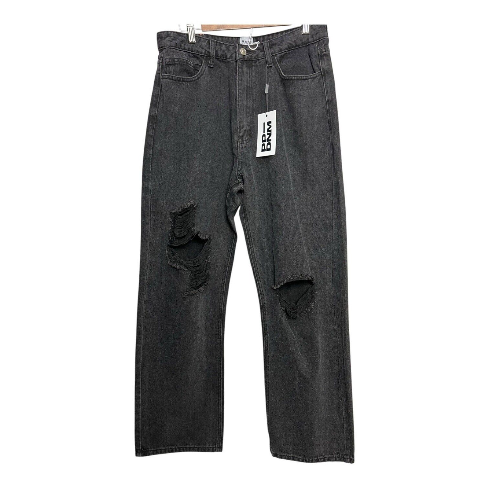 Princess Polly Fraya High Rise Distressed Denim Boyfriend Jeans Black 12 NWT