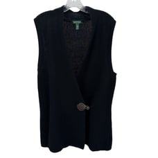 Lauren Ralph Lauren Black Sleeveless Tight Knit Sweater Bohemian Women Sz XL