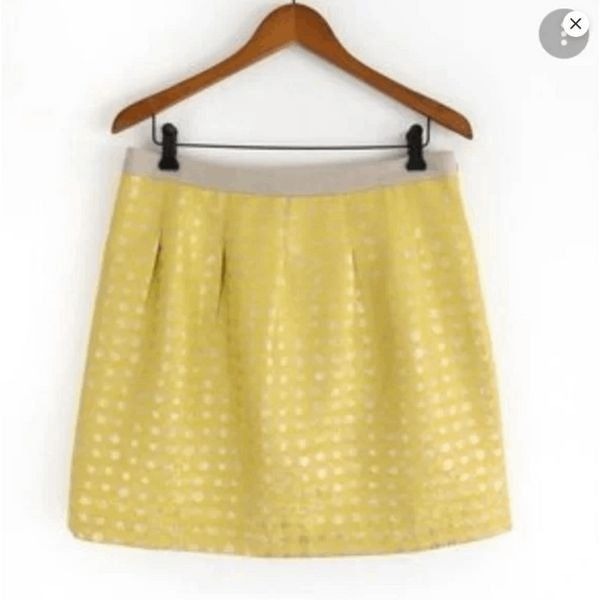 LOFT NWT Ann Taylor Loft Gold Metallic Dot Yellow Tan Lined Skirt Sz 6, MSRP 70