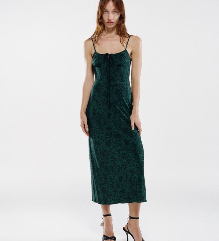 Realisation Par Alba Dazed Noir Silk Midi Dress M