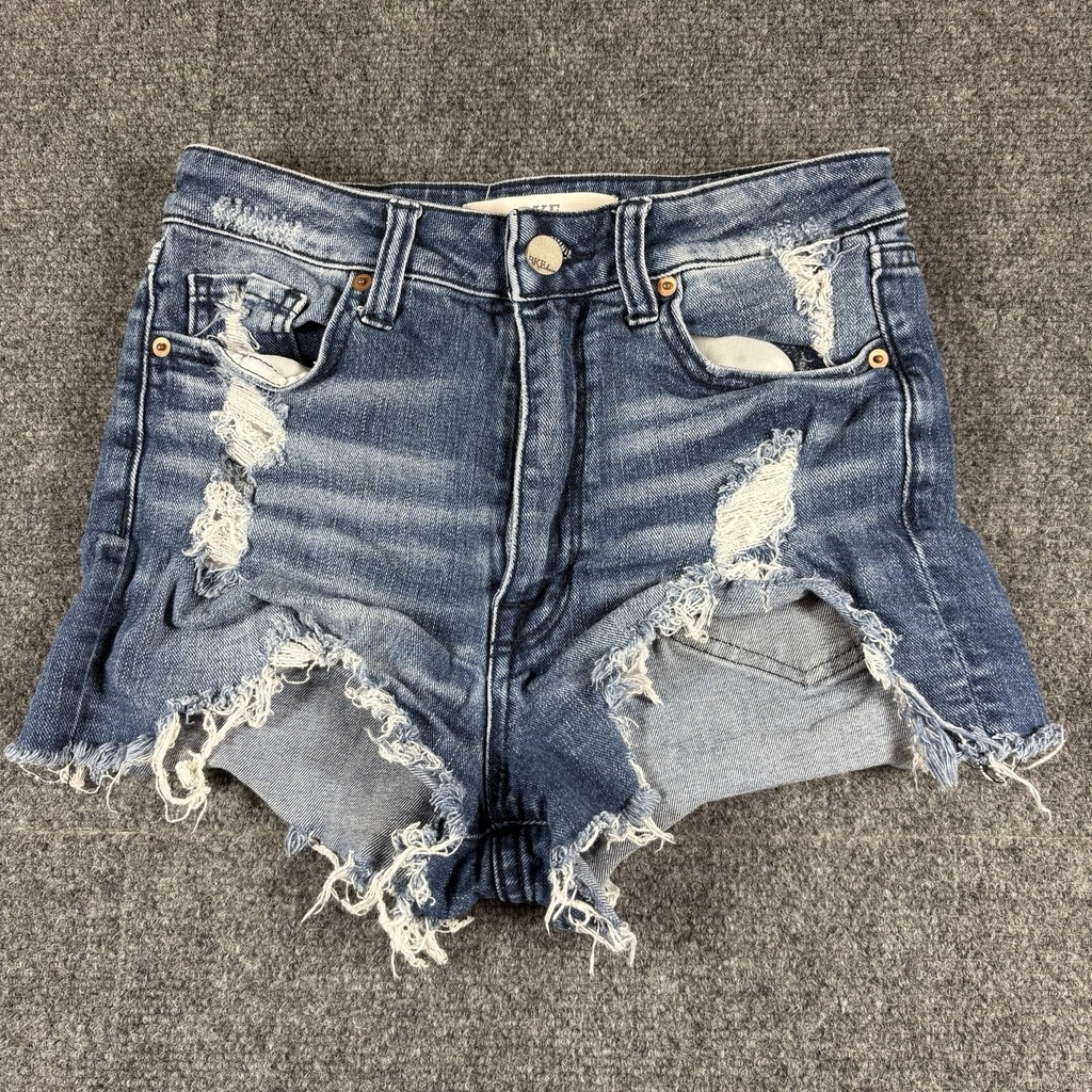 BKE Stella Jean Shorts Denim Stretch 25 Y2K High Rise Distressed 27x2