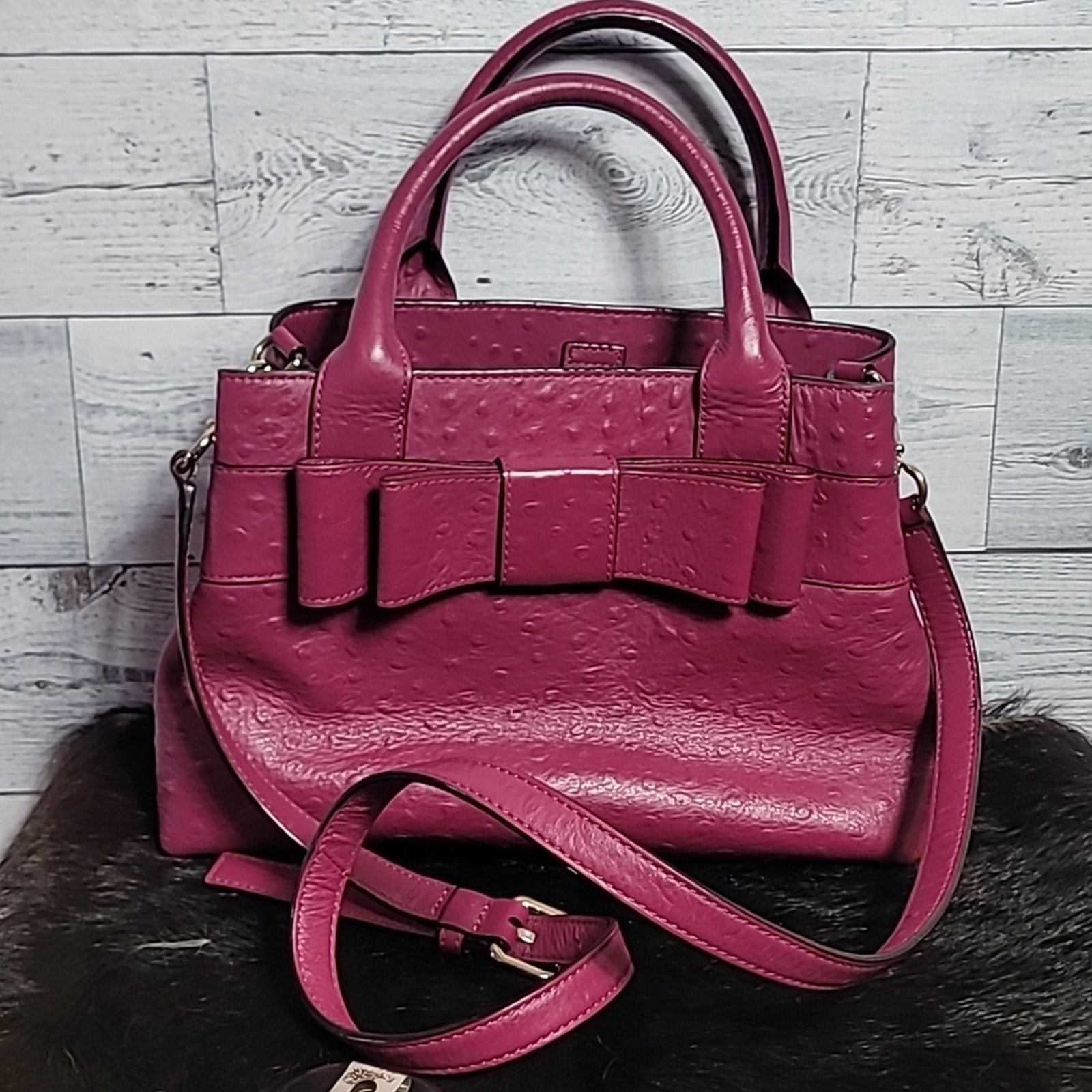 Kate Spade New York Charm City Plum Ostrich Bow Crossbody Bag